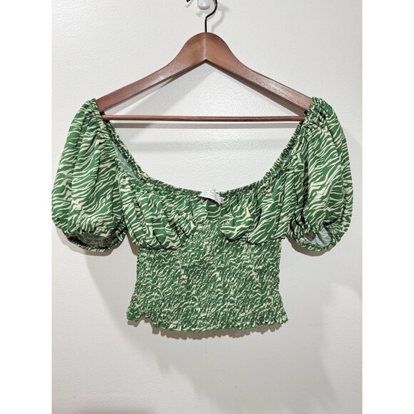 RESA Stella Crop Top Green Puff Sleeve Size XS - Picture 2 of 6